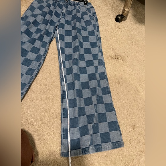 Checkered Blue and White Wide-Leg Pants - Picture 3 of 5